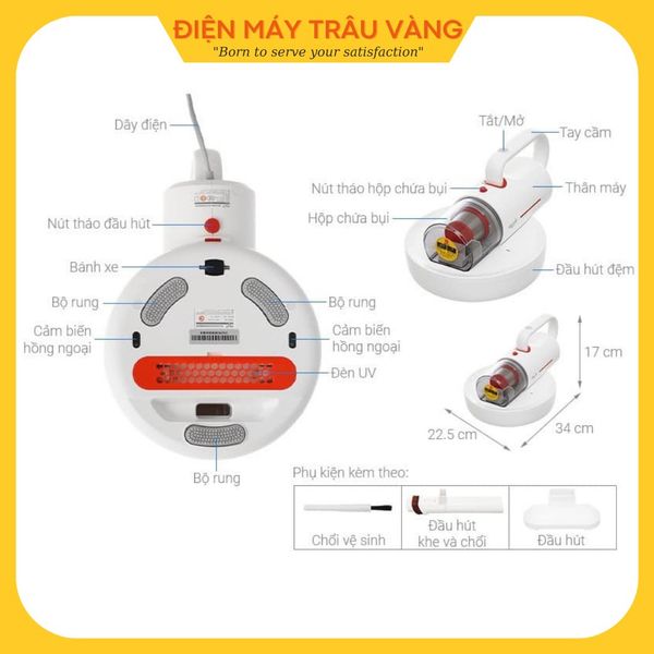 Máy hút bụi giường nệm, máy hút bụi cầm tay Deerma CM1300 lực hút 12000Pa bảo hành 12 tháng