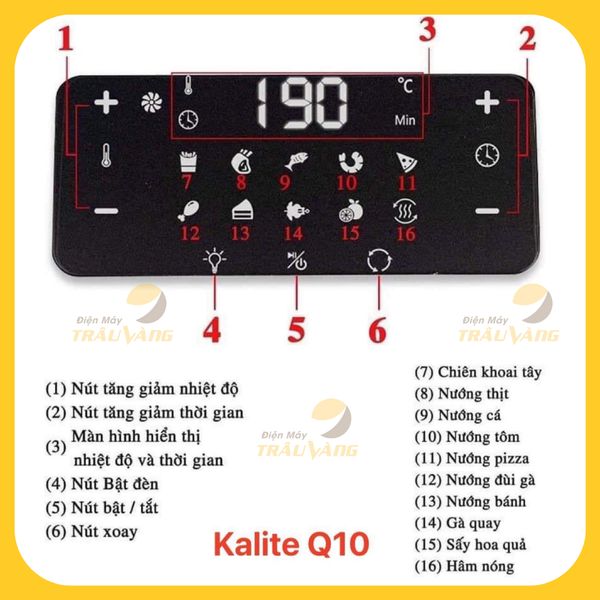 Nồi chiên không dầu, lò nướng Kalite Q10, mặt kính dung tích 10L hàng chính hãng bảo hành 24 tháng