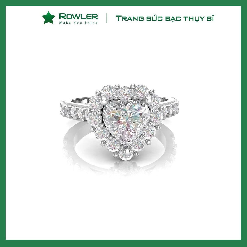 Nhẫn bạc Thụy Sĩ đính full đá Moissanite tim 7.0ly _ROWLER RH000946