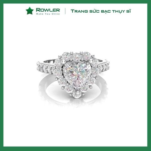Nhẫn bạc Thụy Sĩ đính full đá Moissanite tim 7.0ly _ROWLER RH000946