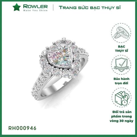 Nhẫn bạc Thụy Sĩ đính full đá Moissanite tim 7.0ly _ROWLER RH000946