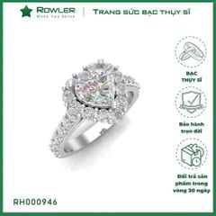 Nhẫn bạc Thụy Sĩ đính full đá Moissanite tim 7.0ly _ROWLER RH000946