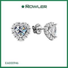 Bông tai trái tim bạc 925  đính đá Cubic Zirconia 5A tim 5.0ly ROWLER EA000946
