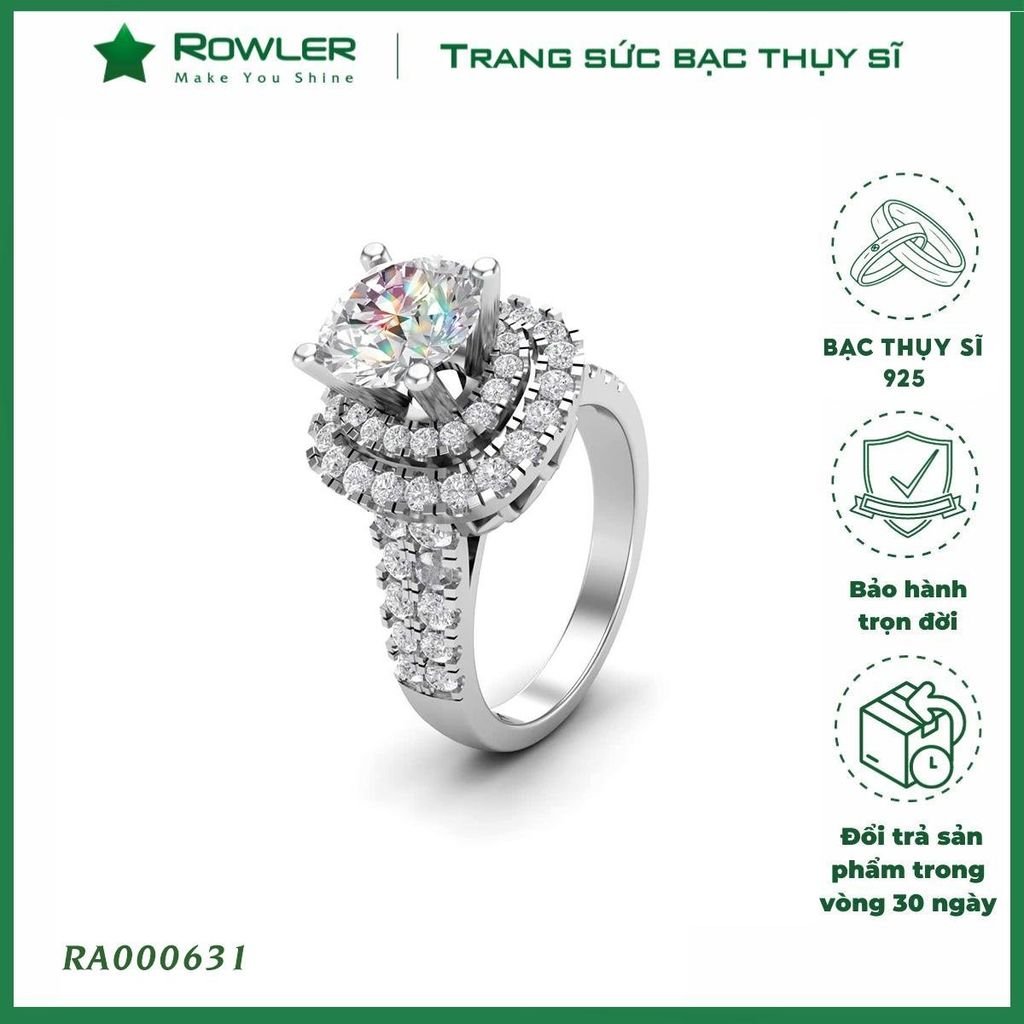 Nhẫn bạc 925 cao cấp đính đá CZ5A đá chủ tròn 7.0ly_ RA000631 _Rowler