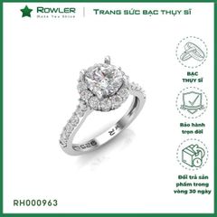 Nhẫn bạc Thụy Sỹ đính full đá Moissanite viên chủ tròn 6.0ly- Trang sức bạc chính hãng_ROWLER RH000963