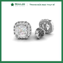 Bông tai bạc Thụy Sỹ  đính full đá Moissanite vuông cushion cut 6.5ly- ROWLER