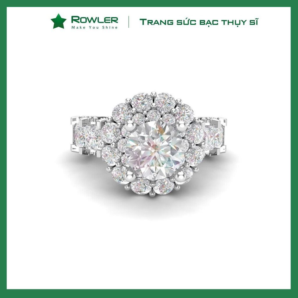 Nhẫn Royal bạc Thụy Sỹ đính full đá Moissanite viên chủ tròn 7.0ly- ROWLER- RH000953