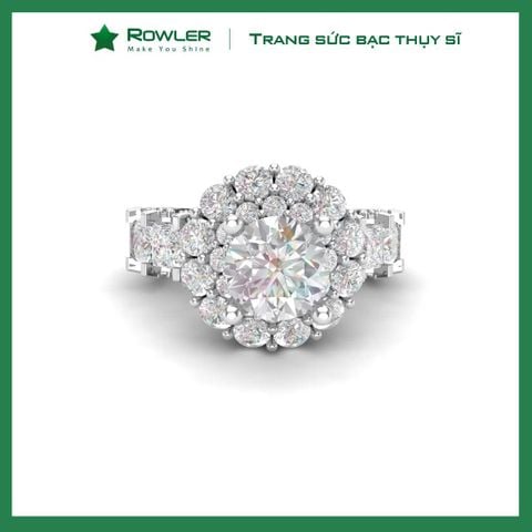 Nhẫn Royal bạc Thụy Sỹ đính full đá Moissanite viên chủ tròn 7.0ly- ROWLER- RH000953