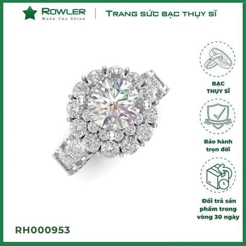 Nhẫn Royal bạc Thụy Sỹ đính full đá Moissanite viên chủ tròn 7.0ly- ROWLER- RH000953