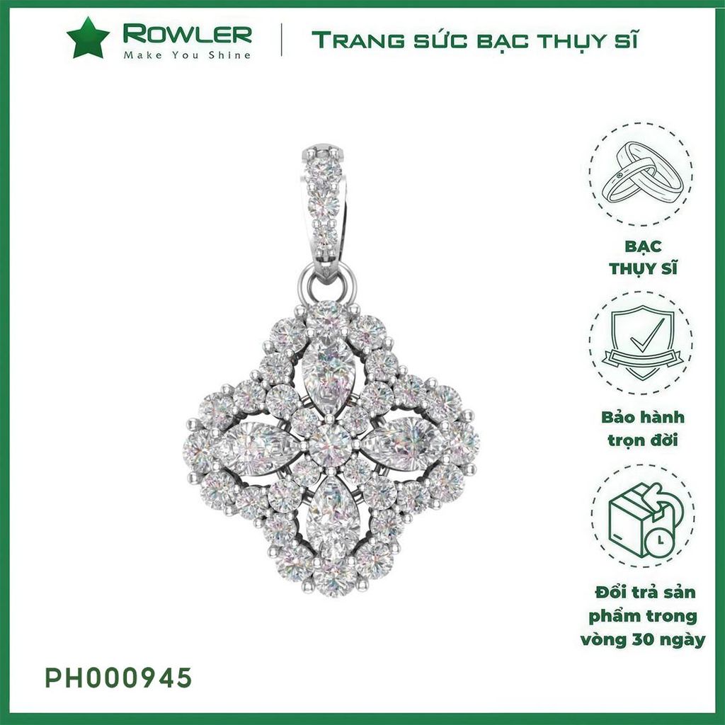 Mặt dây chuyền Lilac bạc Thụy Sĩ  đính full đá Moissanite  - ROWLER -PH000945