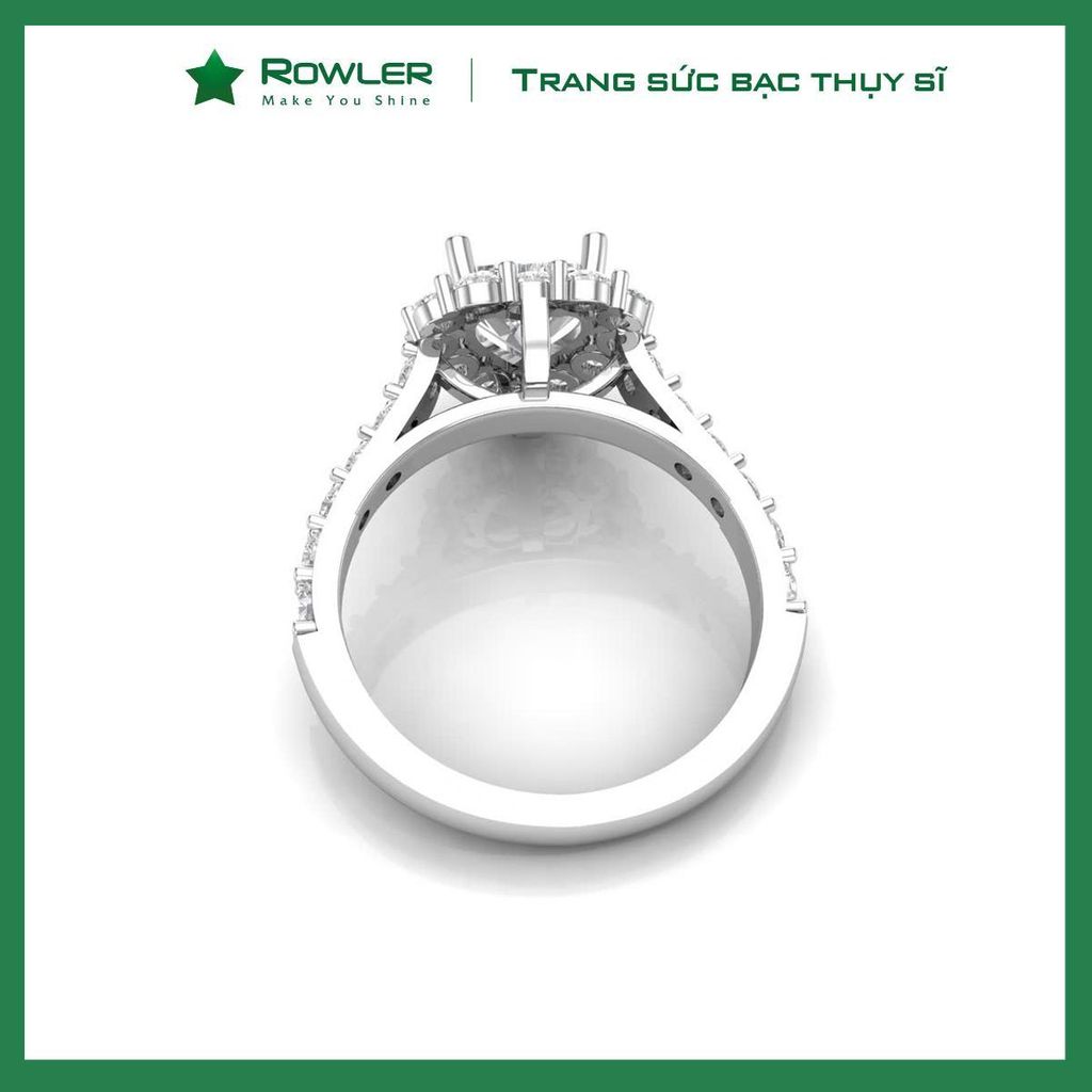 Nhẫn bạc Thụy Sỹ đính full đá Moissanite viên chủ tròn 6.0ly- Trang sức bạc chính hãng_ROWLER RH000963