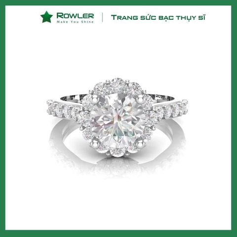 Nhẫn bạc Thụy Sỹ đính full đá Moissanite viên chủ tròn 6.0ly- Trang sức bạc chính hãng_ROWLER