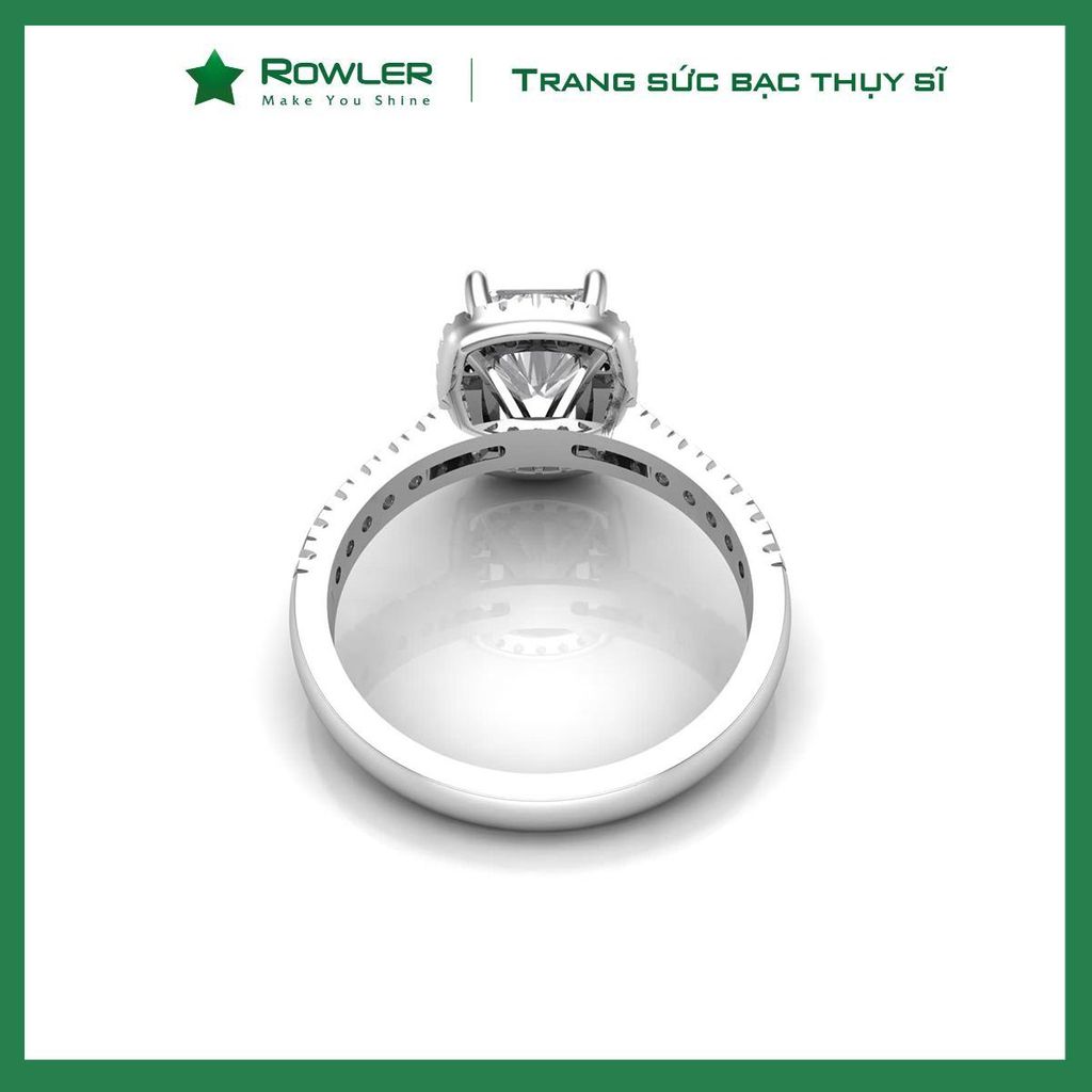 Nhẫn bạc Thụy Sĩ đính đá Moissanite chữ nhật Radiant cut 6*8 ly_Trang sức bạc chính hãng_ ROWLER- RH000962