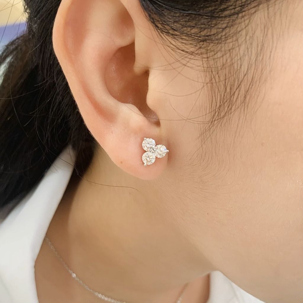 Bông tai bạc Thụy Sỹ Looklike Big đá Moissanite 4.0ly ROWLER EH000942