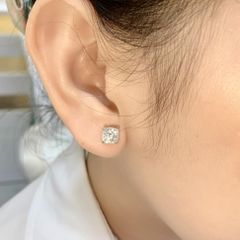 Bông tai bạc nữ đính đá Moissanite vuông cushion cut 6.5ly ROWLER EH000947