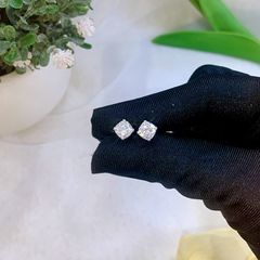 Bông tai bạc nữ đính đá Moissanite vuông cushion cut 6.5ly ROWLER EH000947