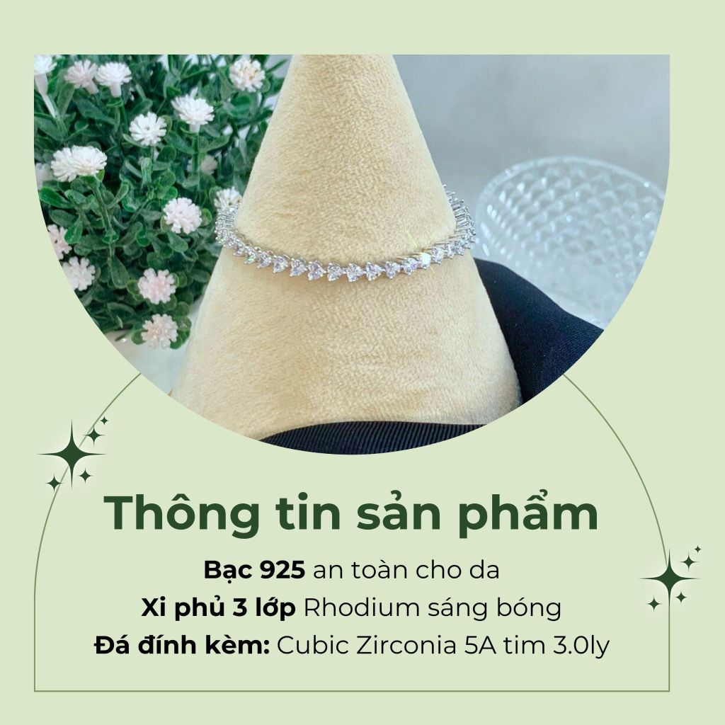 Lắc tay bạc 925 cao cấp đính full đá Cubic Zirconia tim 3ly ROWLER BA000955
