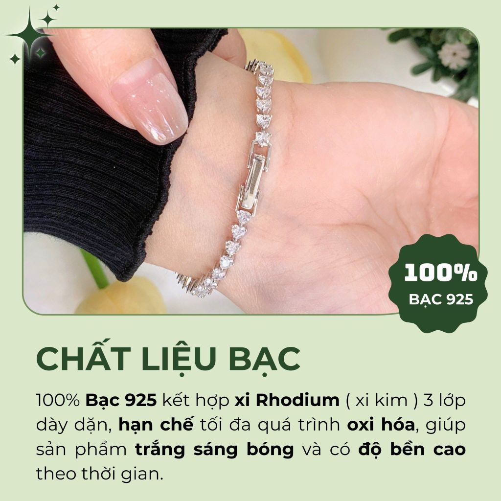 Lắc tay bạc 925 cao cấp đính full đá Cubic Zirconia tim 3ly ROWLER BA000955