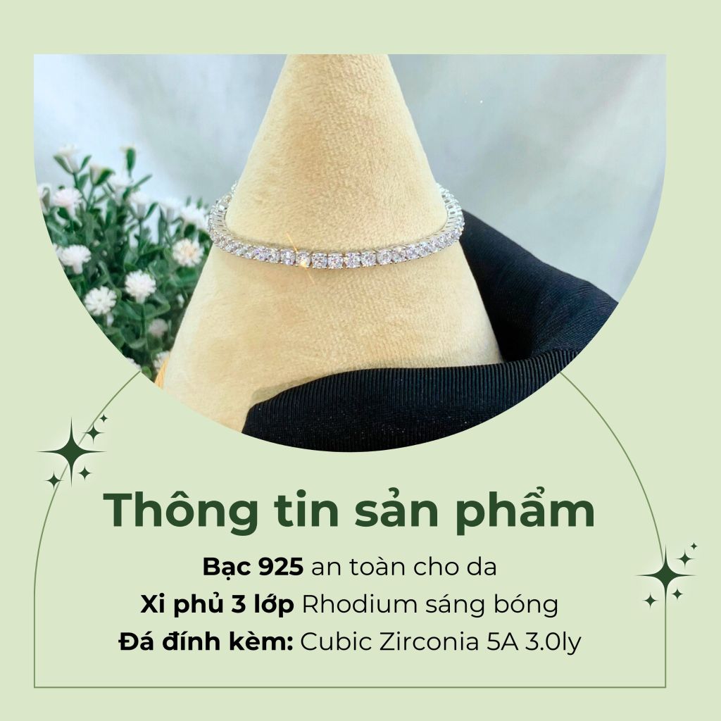 Lắc tay Tennis Bạc 925 đính full đá Cubic Zirconia 3ly ROWLER BA000956