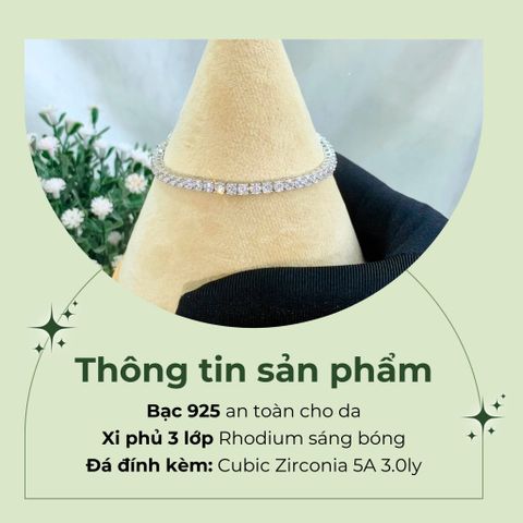 Lắc tay Tennis Bạc 925 đính full đá Cubic Zirconia 3ly ROWLER BA000956