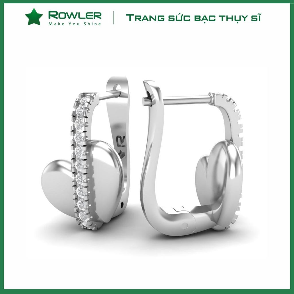 Bông tai nữ bạc Thụy Sĩ hình trái tim khóa bật đính đá Moissanite ROWLER EH000906