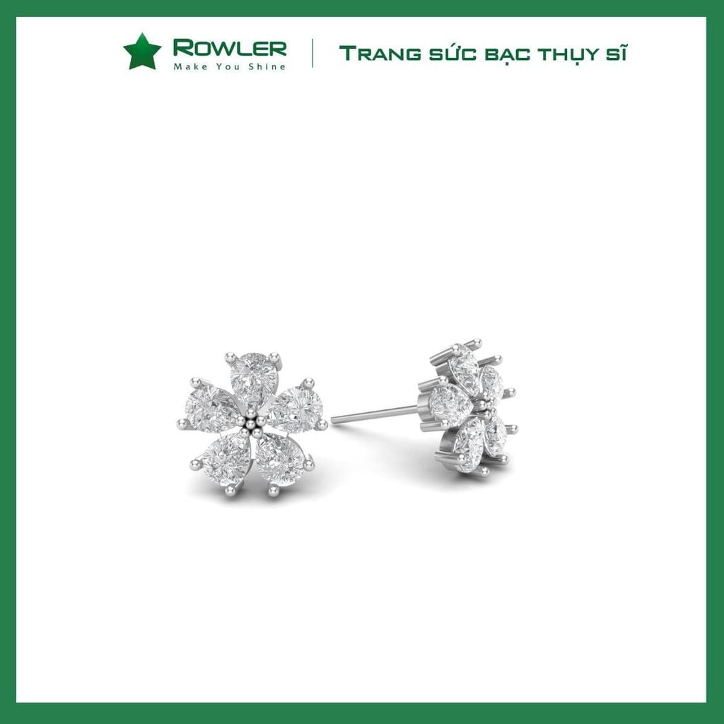 Bông tai bạc nữ 925 hình hoa cúc đính đá Cubic Zirconia ROWLER EA000584
