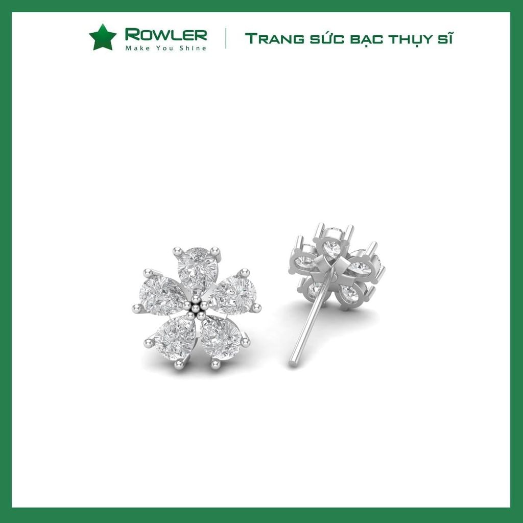 Bông tai bạc nữ 925 hình hoa cúc đính đá Cubic Zirconia ROWLER EA000584