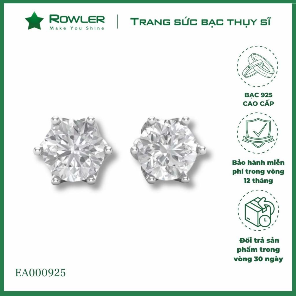 Bông tai nữ bạc 925 6 chấu đính đá Cubic Zirconia 7.0ly ROWLER EA000925