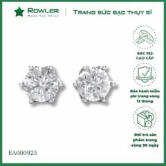 Bông tai nữ bạc 925 6 chấu đính đá Cubic Zirconia 7.0ly ROWLER EA000925