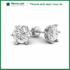 Bông tai nữ bạc 925 6 chấu đính đá Cubic Zirconia 7.0ly ROWLER EA000925