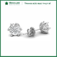 Bông tai nữ bạc 925 6 chấu đính đá Cubic Zirconia 7.0ly ROWLER EA000925