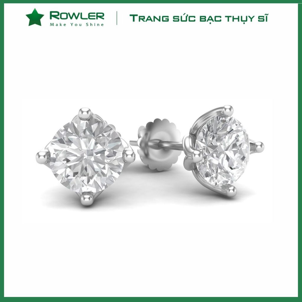 Bông tai bạc 925 4 chấu đính đá Cubic Zirconia 6.0ly ROWLER EA000926