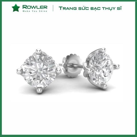 Bông tai bạc 925 4 chấu đính đá Cubic Zirconia 6.0ly ROWLER EA000926