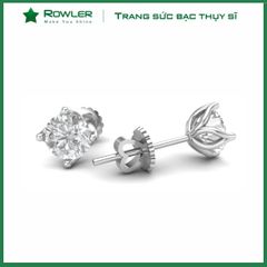 Bông tai bạc 925 4 chấu đính đá Cubic Zirconia 6.0ly ROWLER EA000926