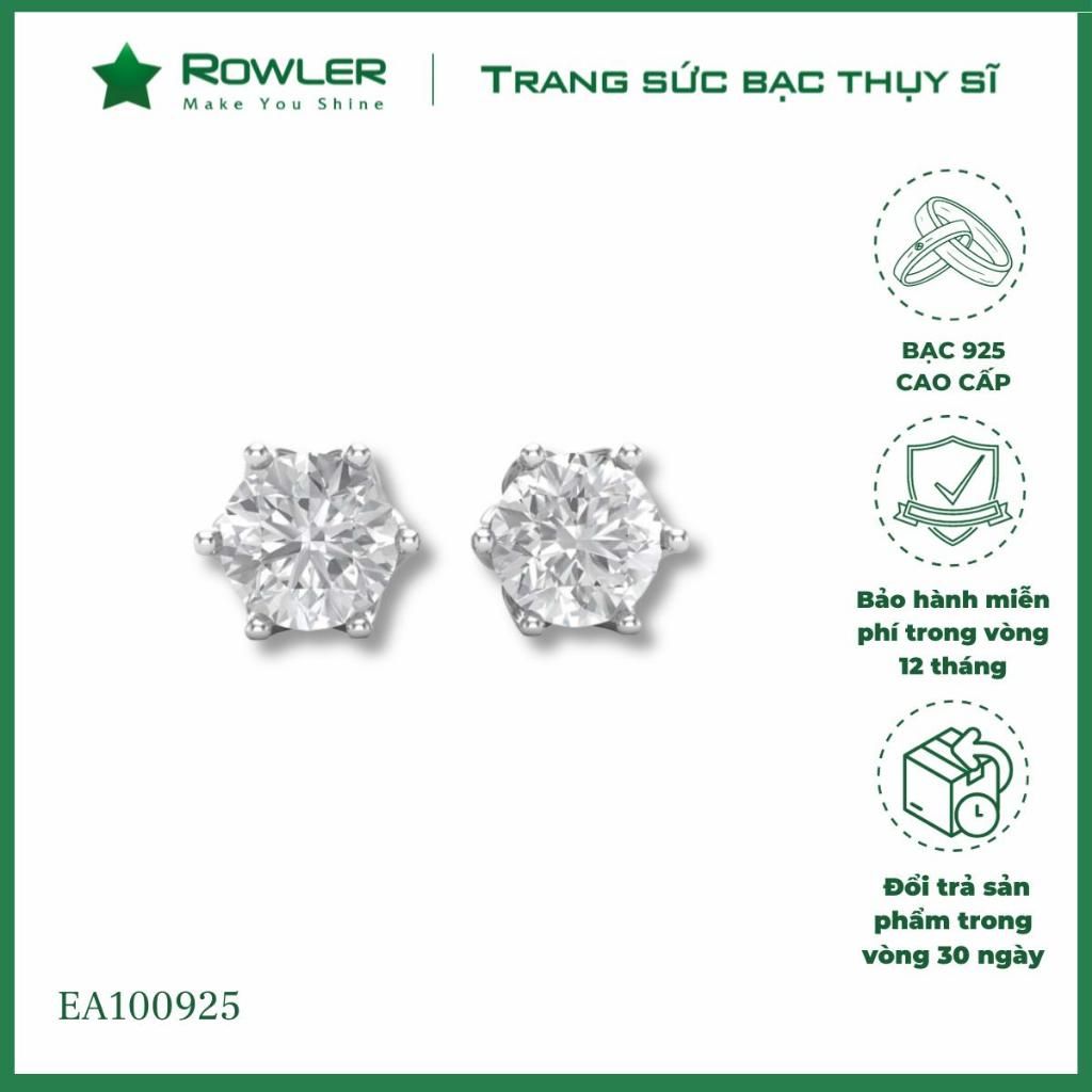 Bông tai bạc nữ 925 ôm 6 chấu đính đá Cubic Zirconia 5.0ly ROWLER EA100925
