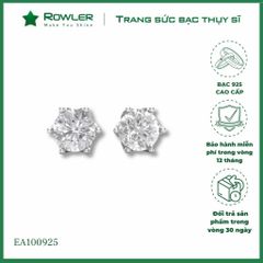 Bông tai bạc nữ 925 ôm 6 chấu đính đá Cubic Zirconia 5.0ly ROWLER EA100925