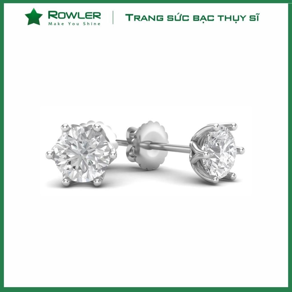 Bông tai bạc nữ 925 ôm 6 chấu đính đá Cubic Zirconia 5.0ly ROWLER EA100925