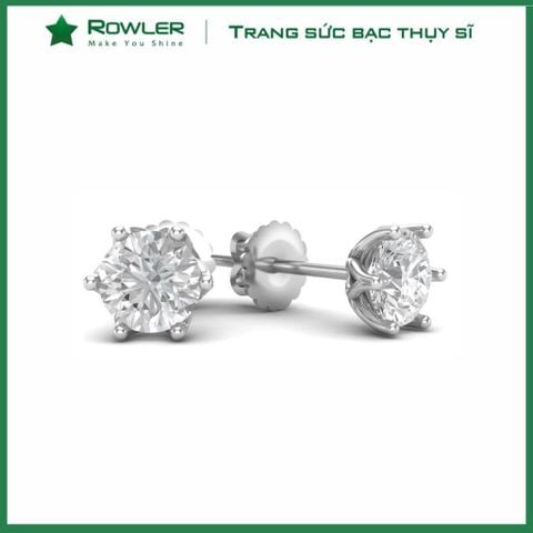 Bông tai bạc nữ 925 ôm 6 chấu đính đá Cubic Zirconia 5.0ly ROWLER EA100925