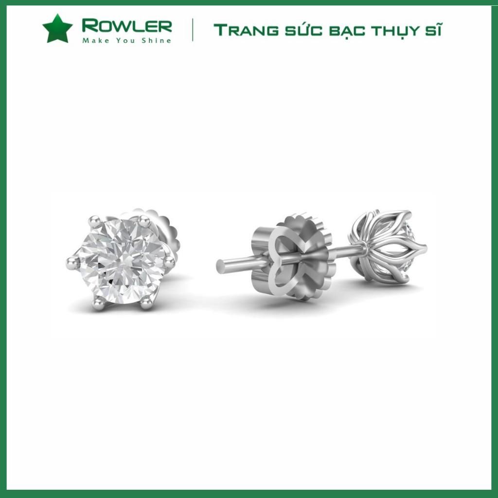 Bông tai bạc nữ 925 ôm 6 chấu đính đá Cubic Zirconia 5.0ly ROWLER EA100925