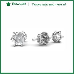Bông tai bạc nữ 925 ôm 6 chấu đính đá Cubic Zirconia 5.0ly ROWLER EA100925