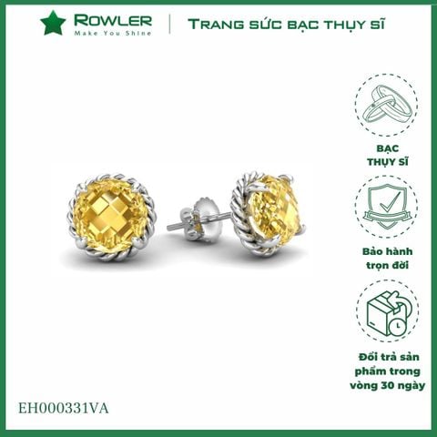 Bông tai bạc Thụy Sĩ viên chủ đính đá màu tròn caro 10ly ROWLER EH000331