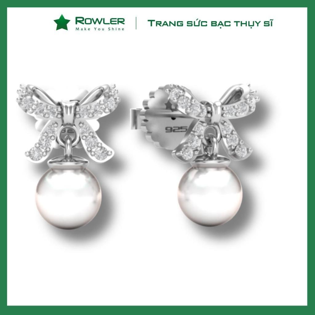 Bông tai bạc nữ đính ngọc trai và đá Moissanite ROWLER EH000642