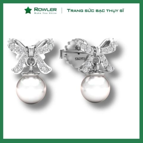 Bông tai bạc nữ đính ngọc trai và đá Moissanite ROWLER EH000642