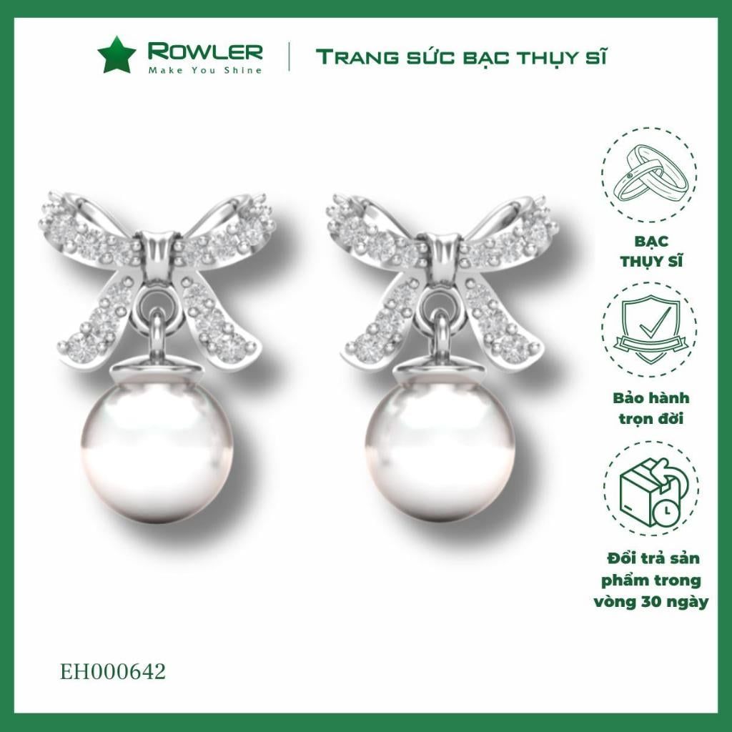 Bông tai bạc nữ đính ngọc trai và đá Moissanite ROWLER EH000642