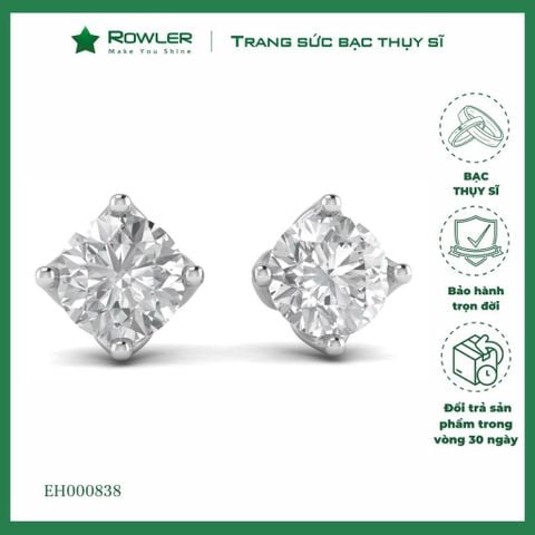 Bông tai bạc Thụy Sĩ 4 chấu đính đá Moissanite 6.0ly ROWLER EH000838