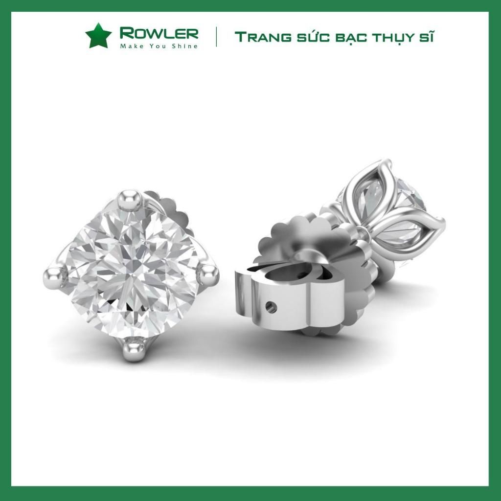 Bông tai bạc Thụy Sĩ 4 chấu đính đá Moissanite 6.0ly ROWLER EH000838