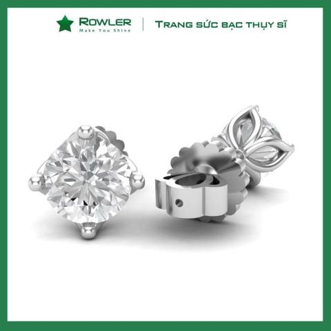 Bông tai bạc Thụy Sĩ 4 chấu đính đá Moissanite 6.0ly ROWLER EH000838