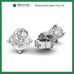 Bông tai bạc Thụy Sĩ 4 chấu đính đá Moissanite 6.0ly ROWLER EH000838