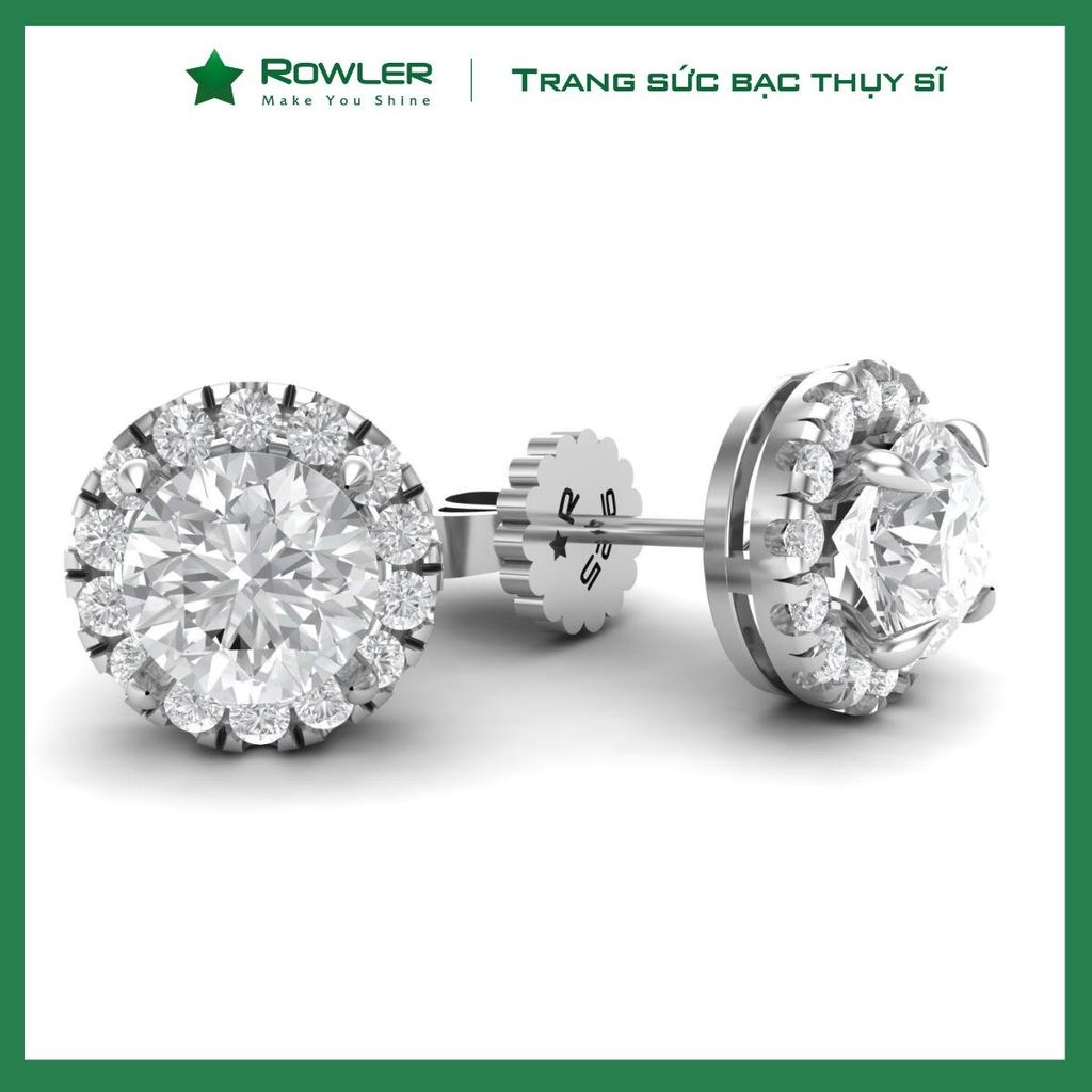 Bông tai bạc nữ Thụy Sĩ HALO đính đá Moissanite 6.0ly ROWLER EH000839