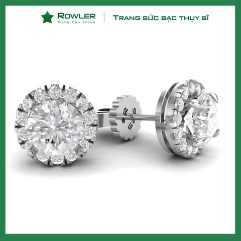 Bông tai bạc nữ Thụy Sĩ HALO đính đá Moissanite 6.0ly ROWLER EH000839